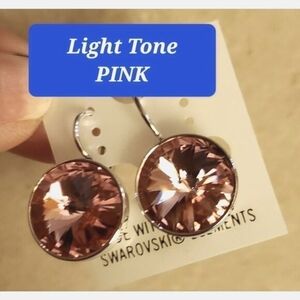 NEW Swarovski Element Earrings Light Pink Round. Leverback. Bling Sparkling Work